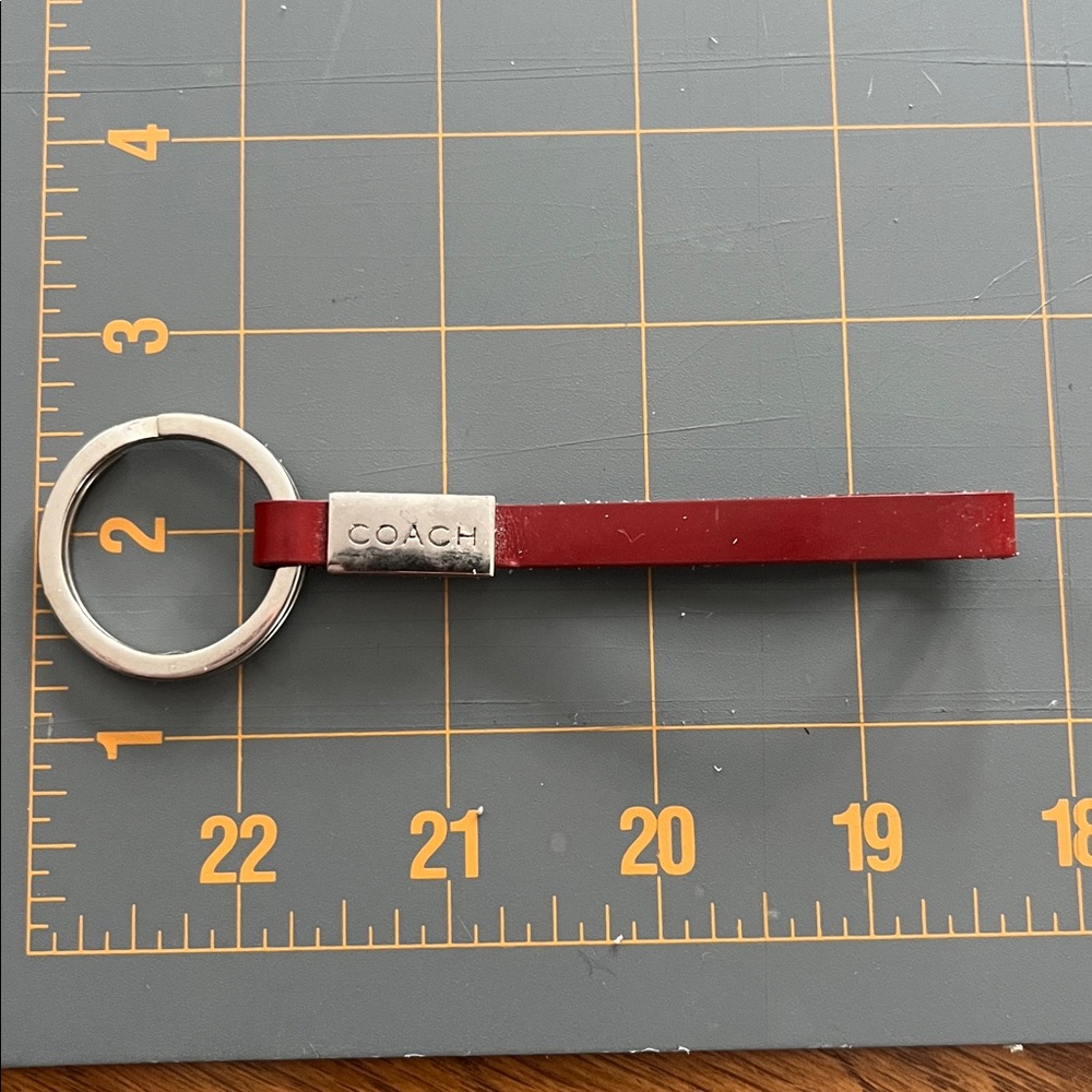 Coach Burgundy Leather Keychain with Silver Ring - Picture 2 of 3